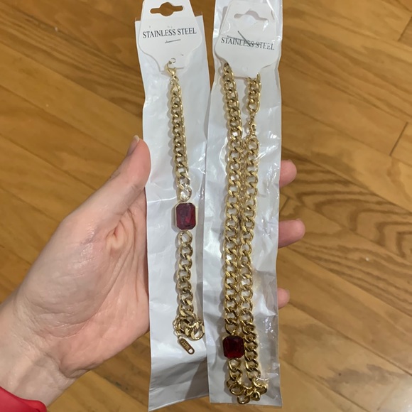 Ruby Gold Chain Bracelet and Necklace Set - Picture 16 of 17